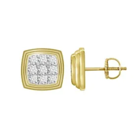 0.25cttw Diamond Square Cluster Stud Earrings 10k Yellow Gold Screw Back