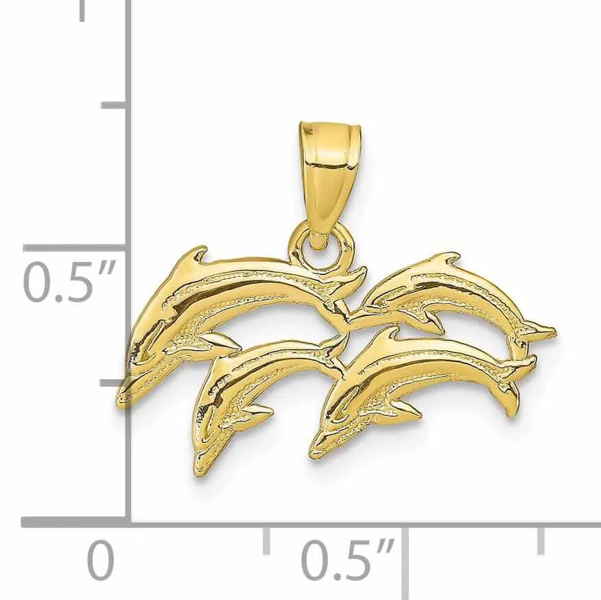 10k Yellow Gold Family of Dolphins Pendant