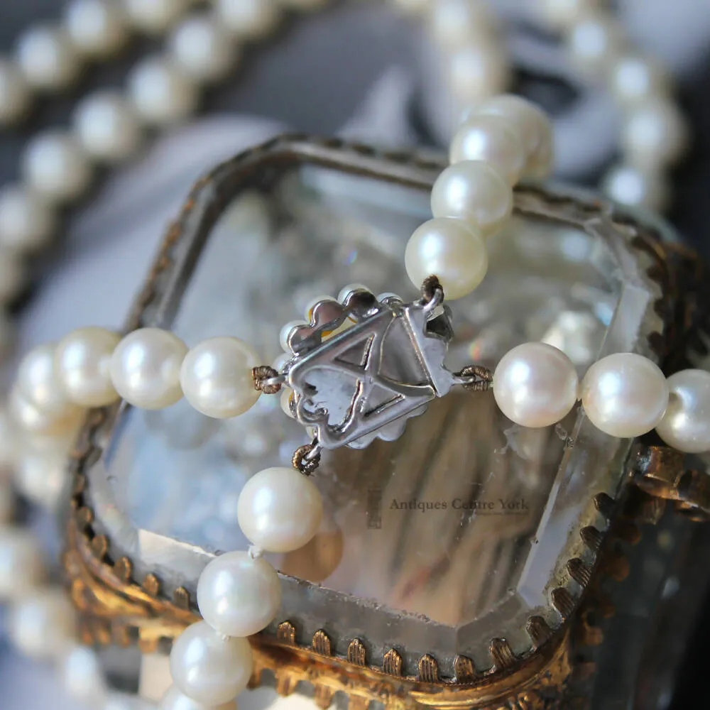 14ct White Gold Cultured Pearl Two Row Necklace