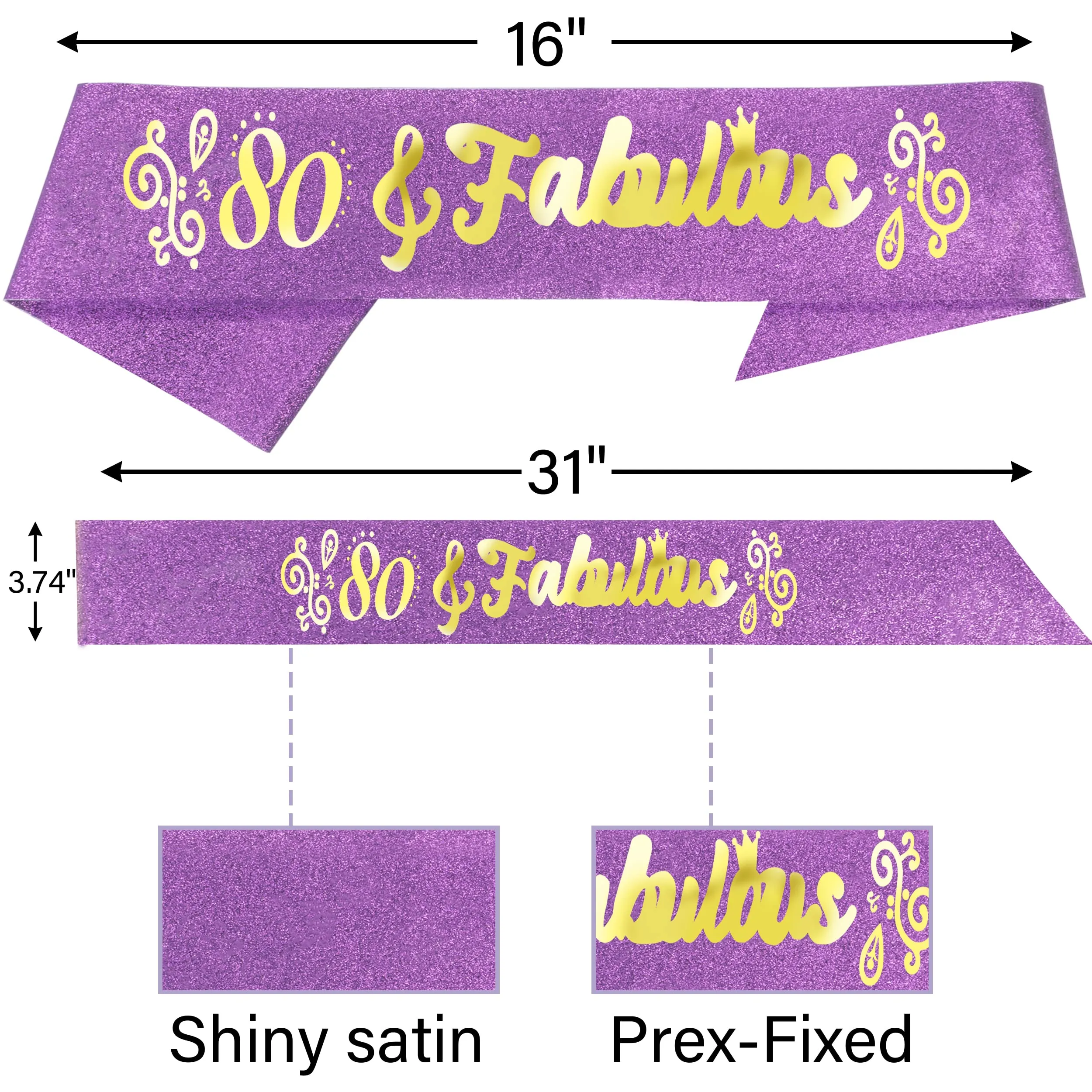 80th Birthday Sash And Tiara For Women - Fabulous Glitter Sash   Ripples