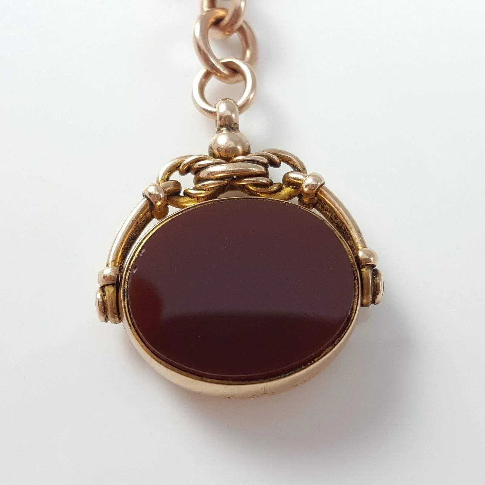 9ct Rose Gold Albert Watch Chain and Carnelian Fob 44.6 Grams