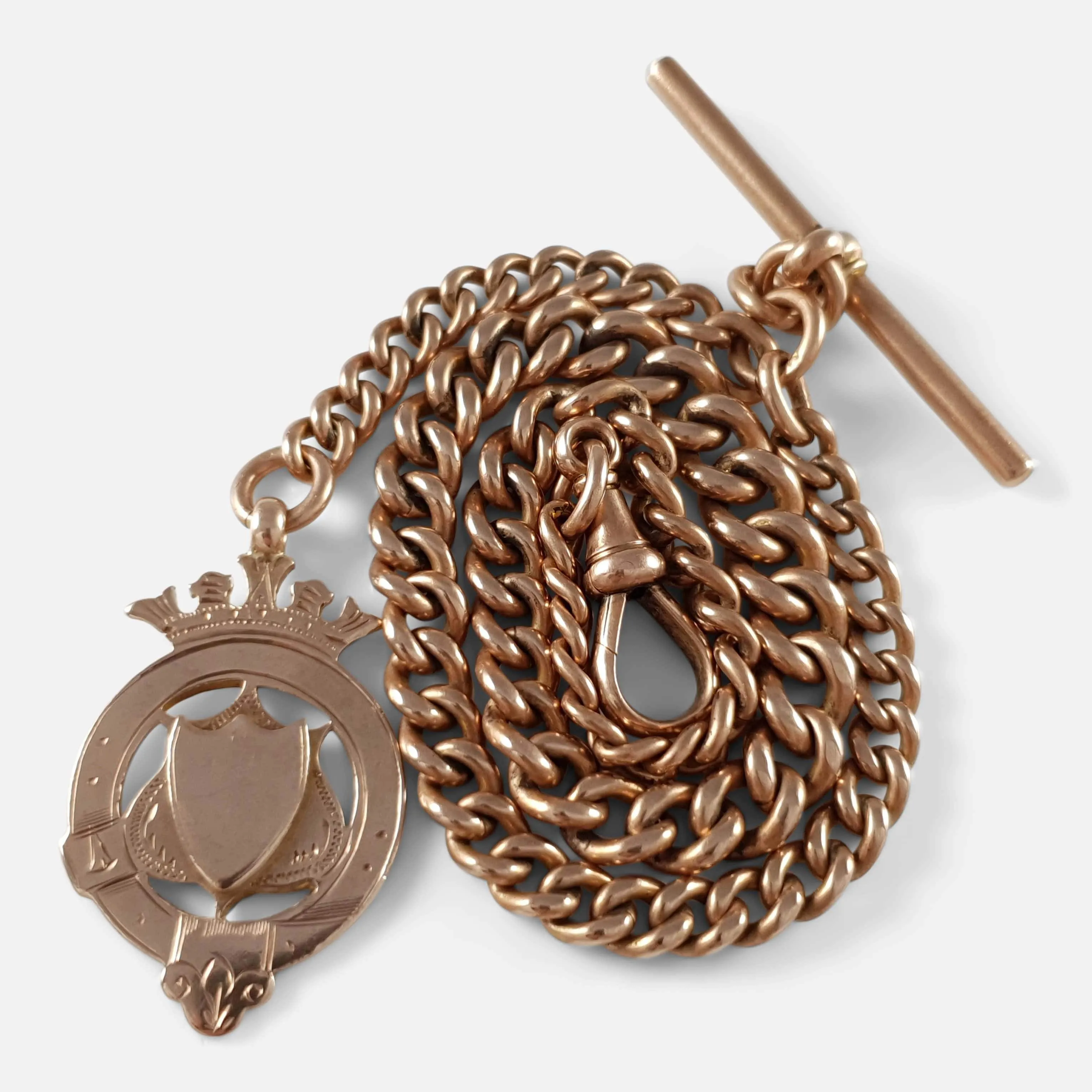 9ct Rose Gold Graduating Albert Watch Chain and Fob, 45.0g