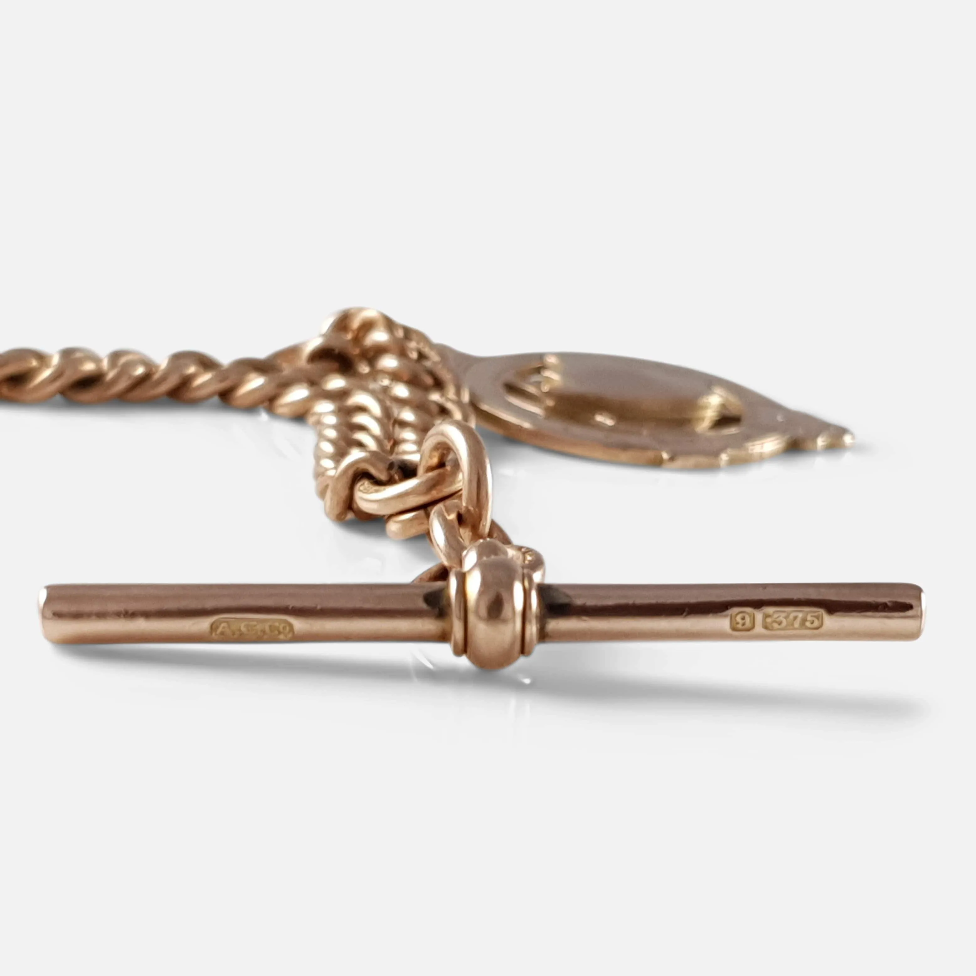 9ct Rose Gold Graduating Albert Watch Chain and Fob, 45.0g
