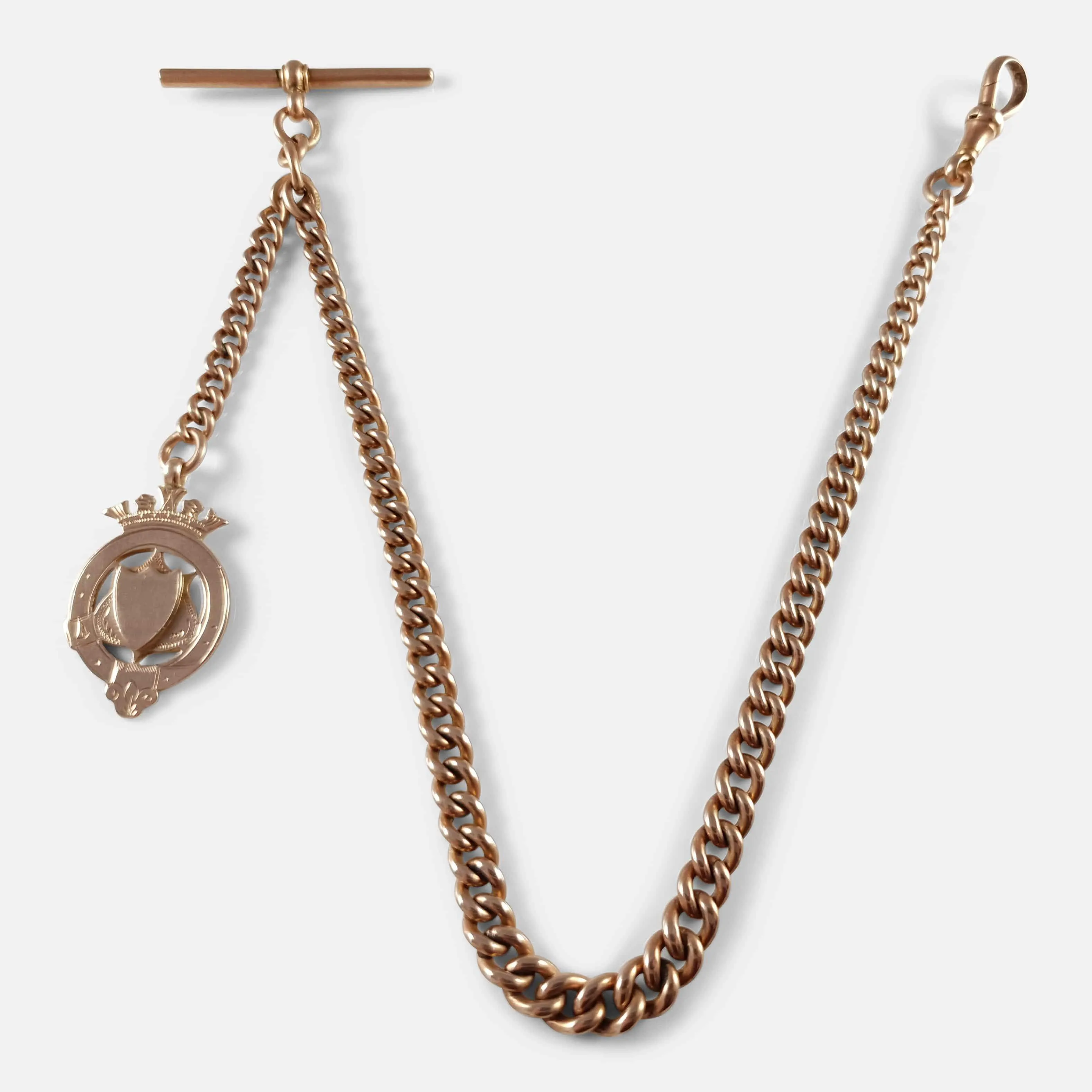 9ct Rose Gold Graduating Albert Watch Chain and Fob, 45.0g