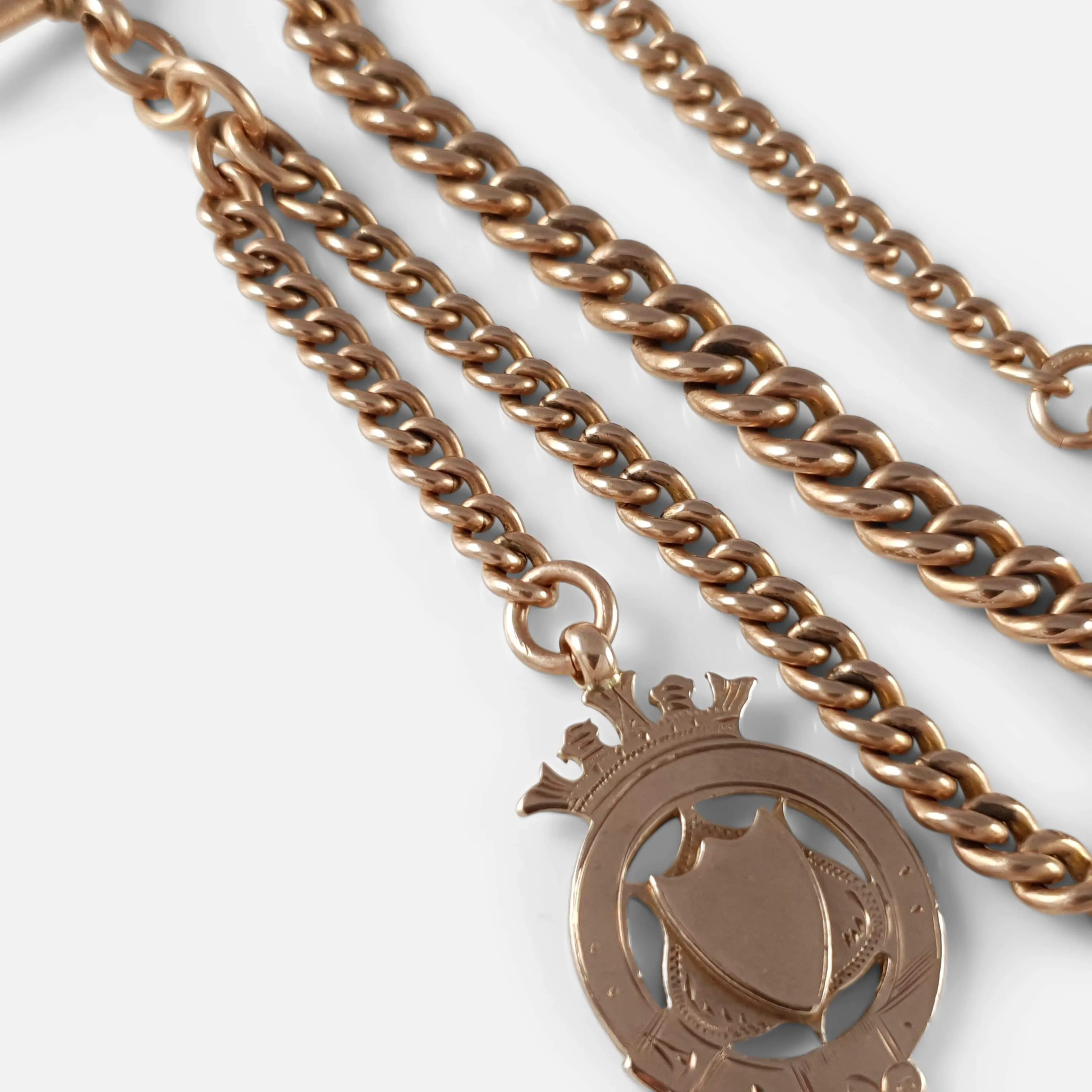 9ct Rose Gold Graduating Albert Watch Chain and Fob, 45.0g