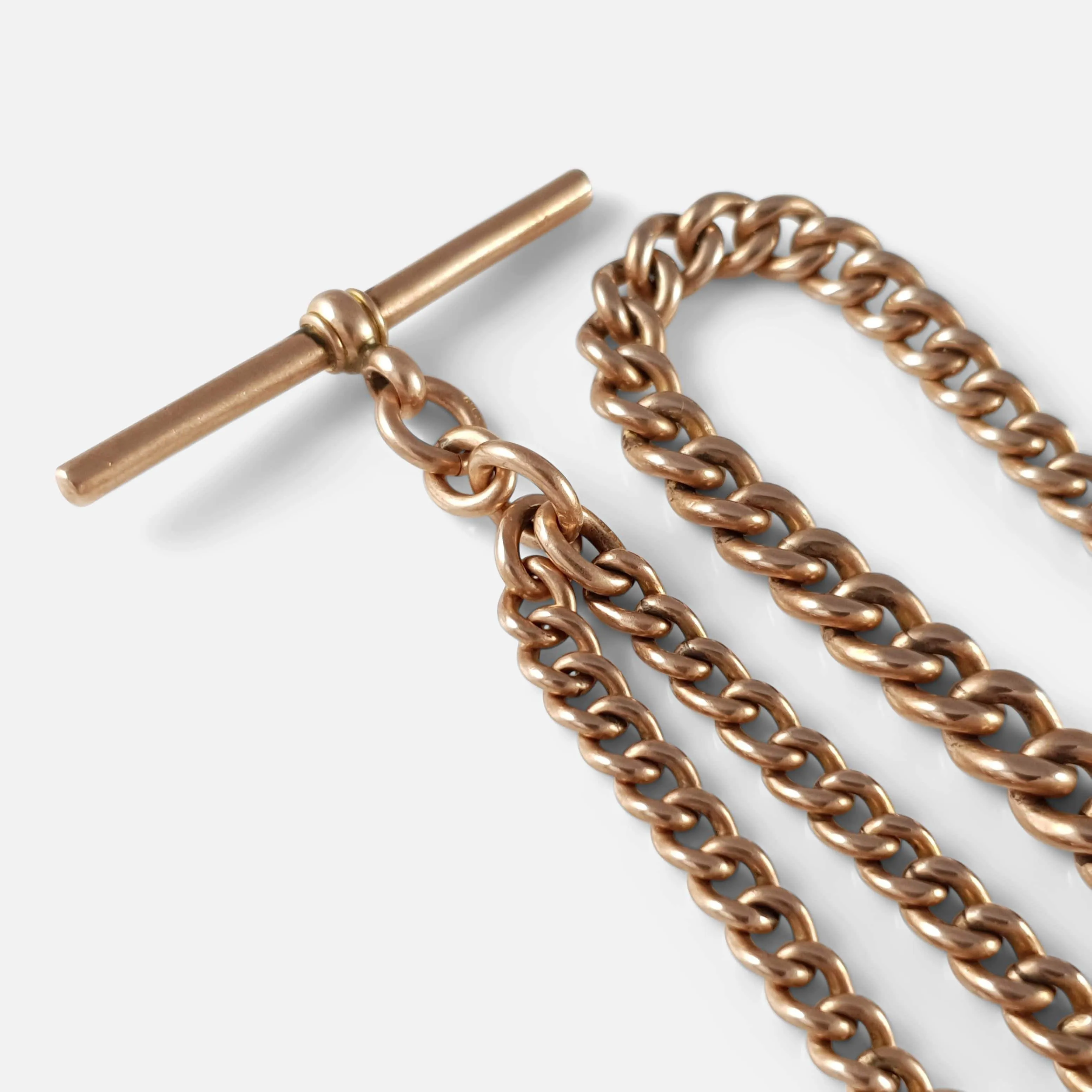 9ct Rose Gold Graduating Albert Watch Chain and Fob, 45.0g