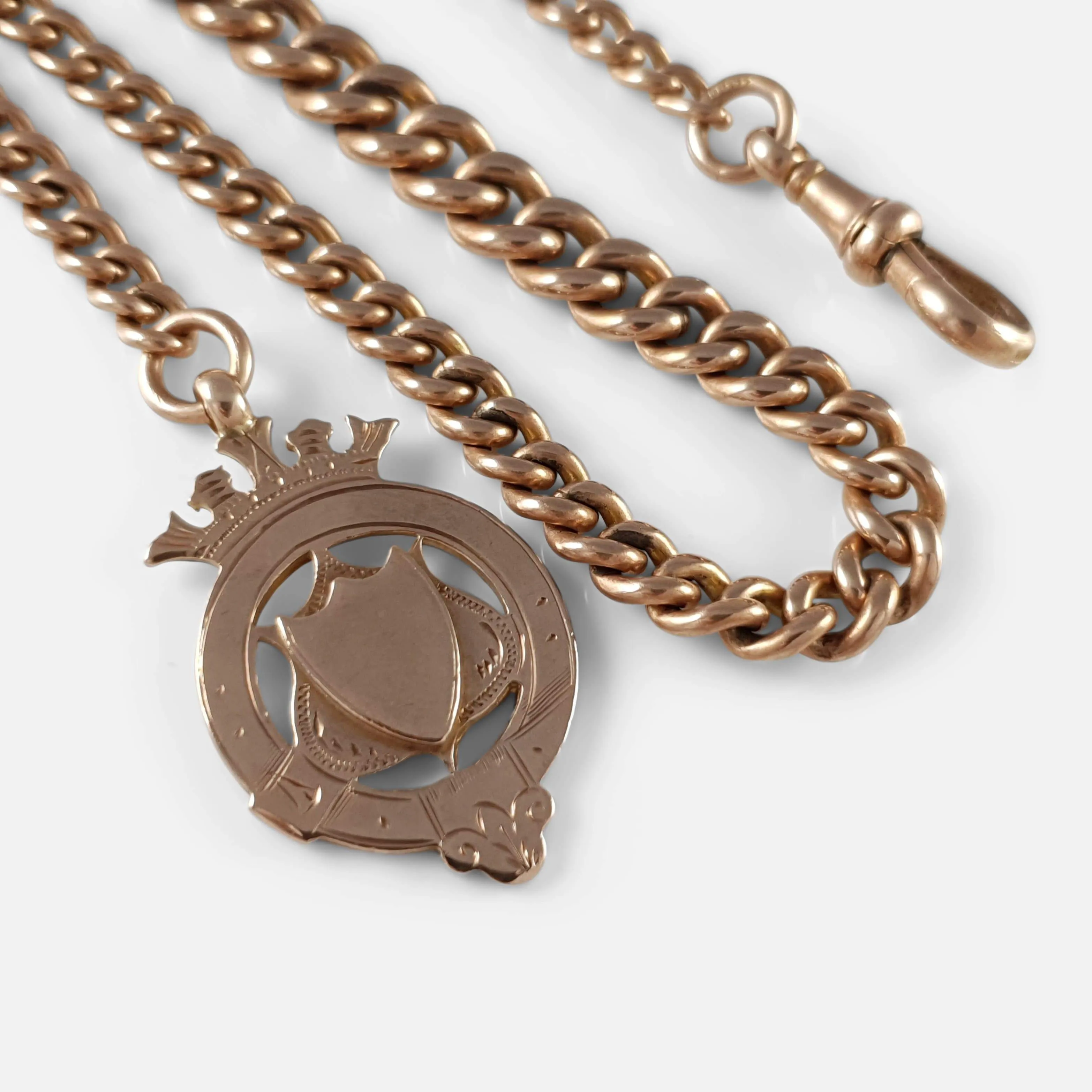 9ct Rose Gold Graduating Albert Watch Chain and Fob, 45.0g