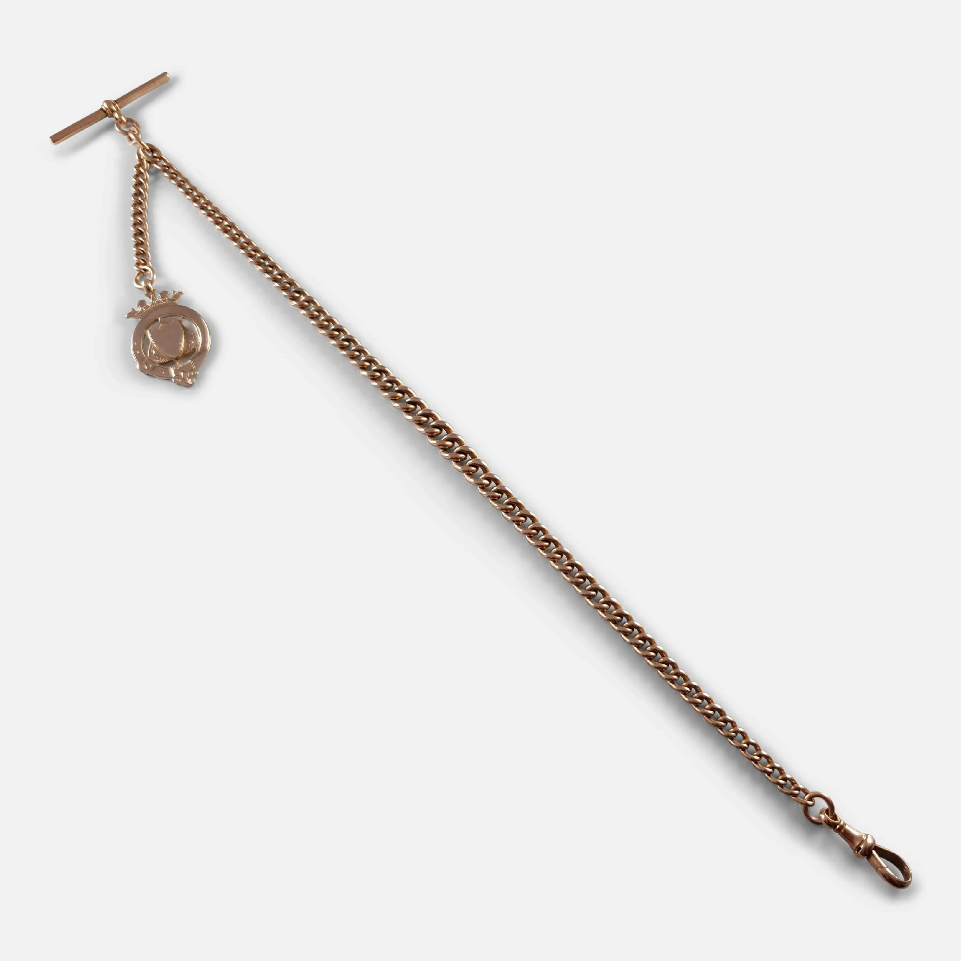 9ct Rose Gold Graduating Albert Watch Chain and Fob, 45.0g
