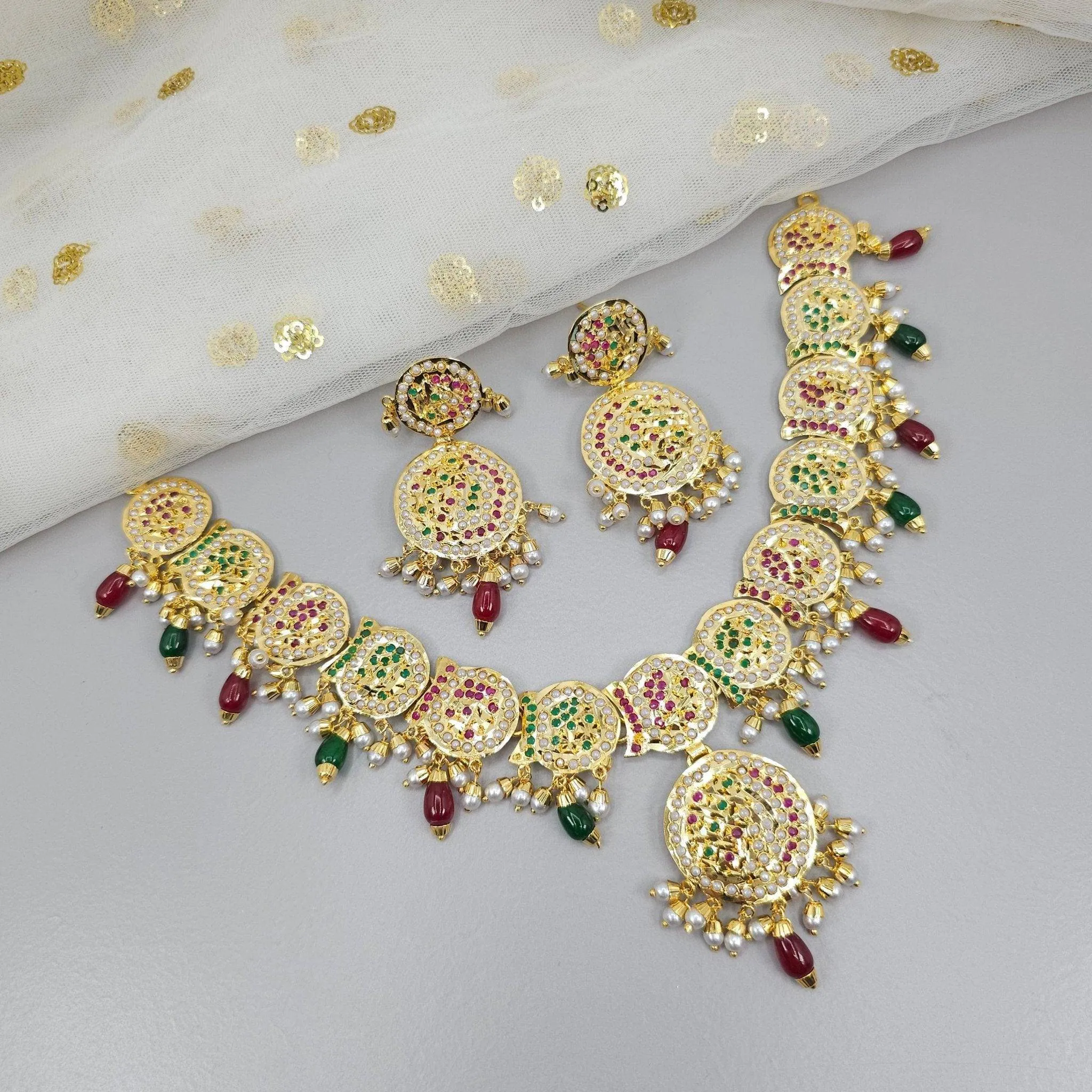 Anjum Premium Quality Jadau Nauratan Choker Set