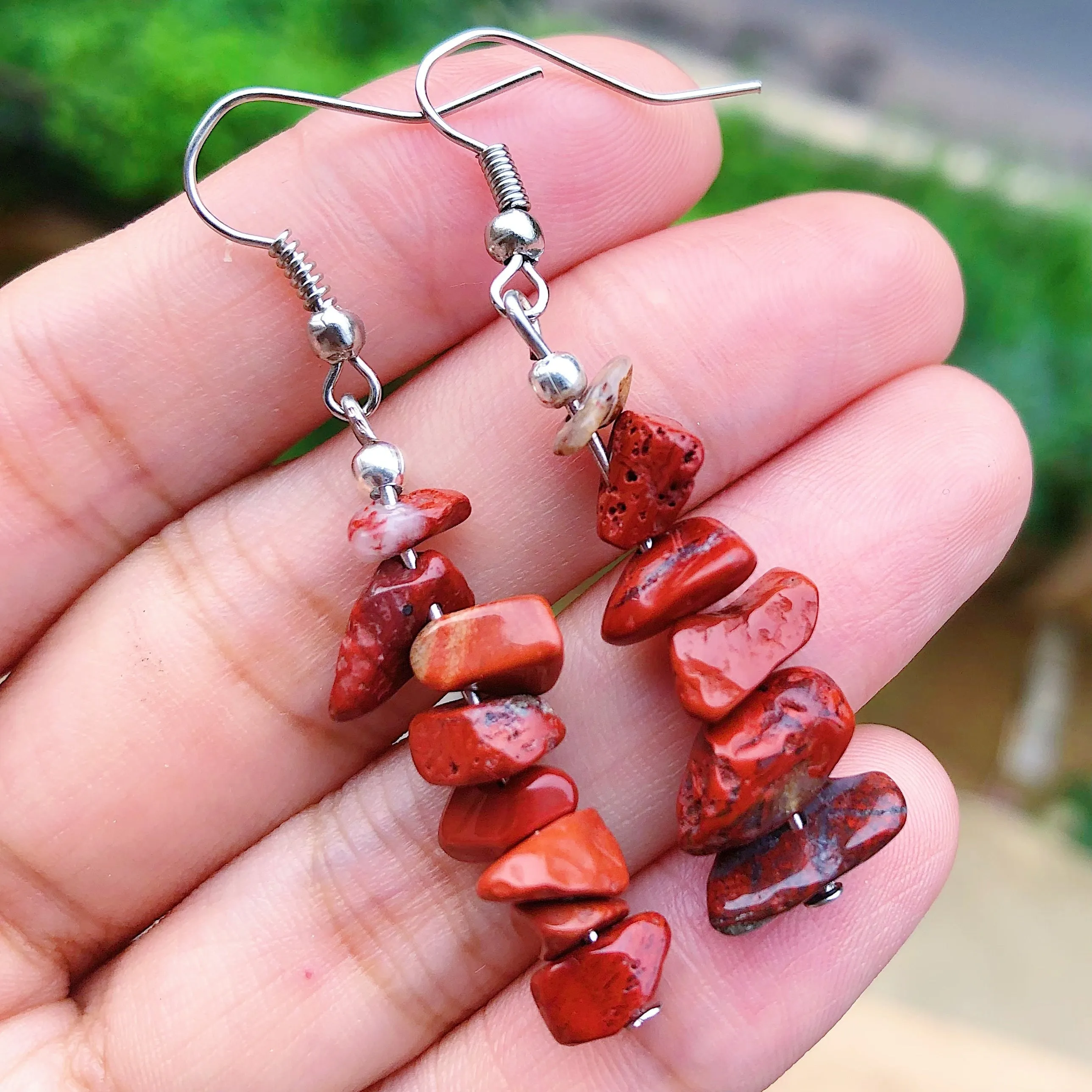 Chakra Gemstone Chip Earrings  Natural Stone Dangle Hooks