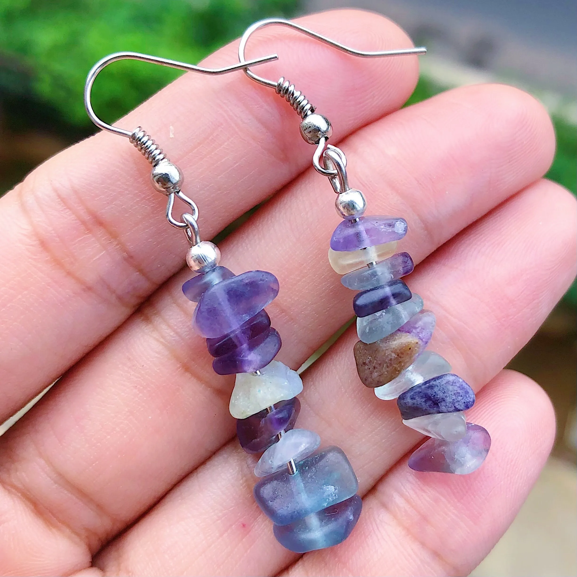 Chakra Gemstone Chip Earrings  Natural Stone Dangle Hooks
