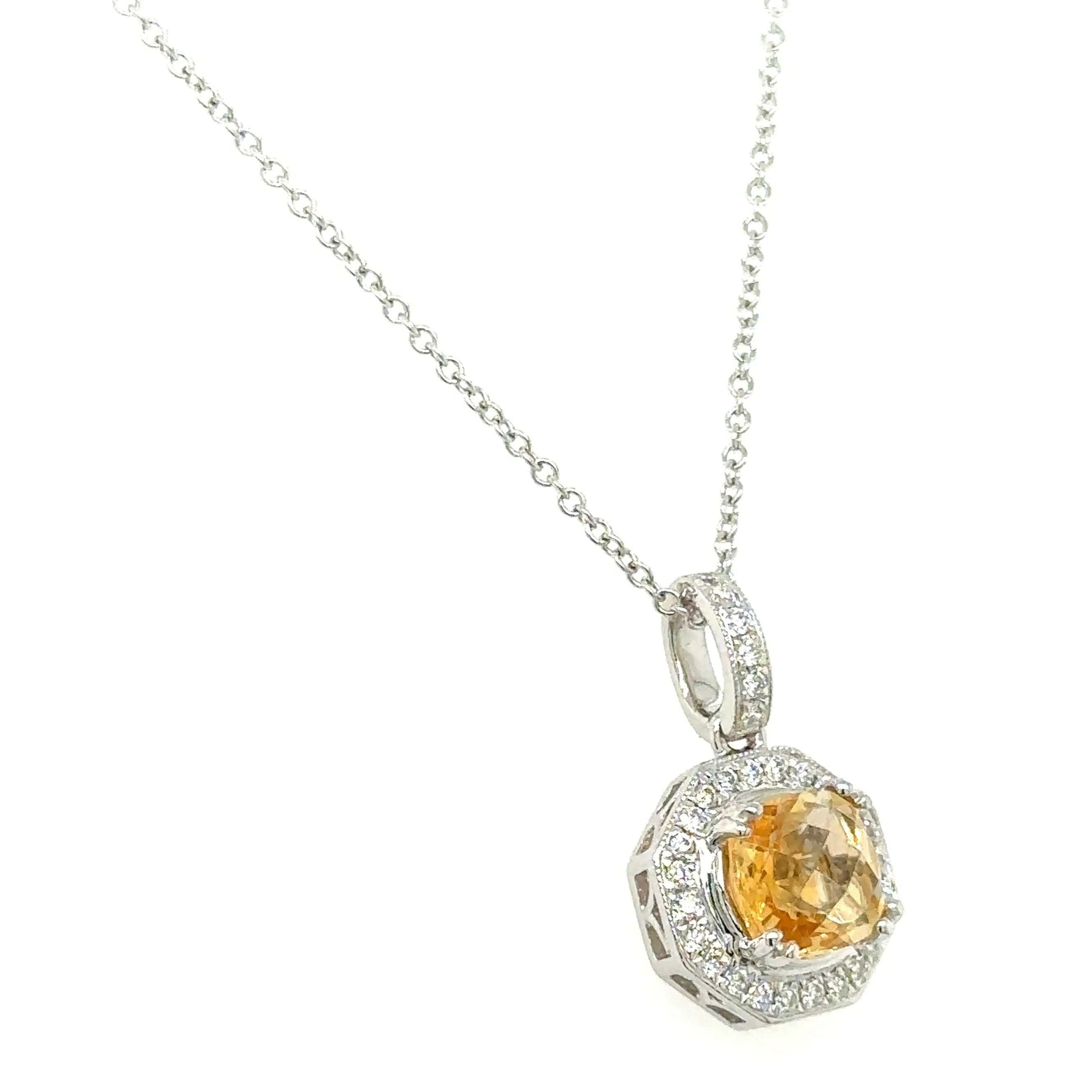 Diamond Octagon Pendant Citrine Center With Round Diamonds Pendant Necklace