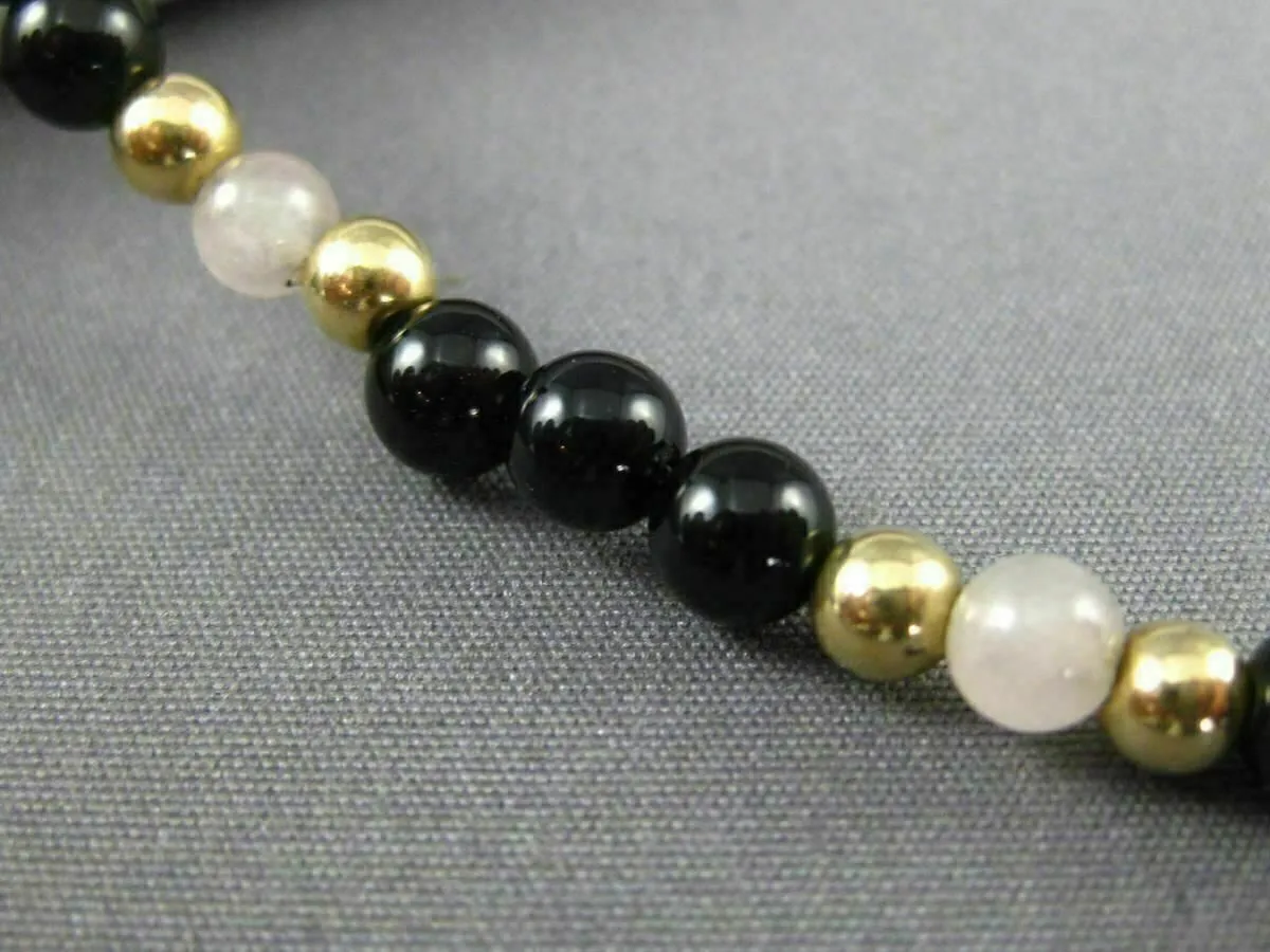 ESTATE AAA BLACK ONYX 14KT YELLOW GOLD 3D HANDCRAFTED BEAD BRACELET #25134