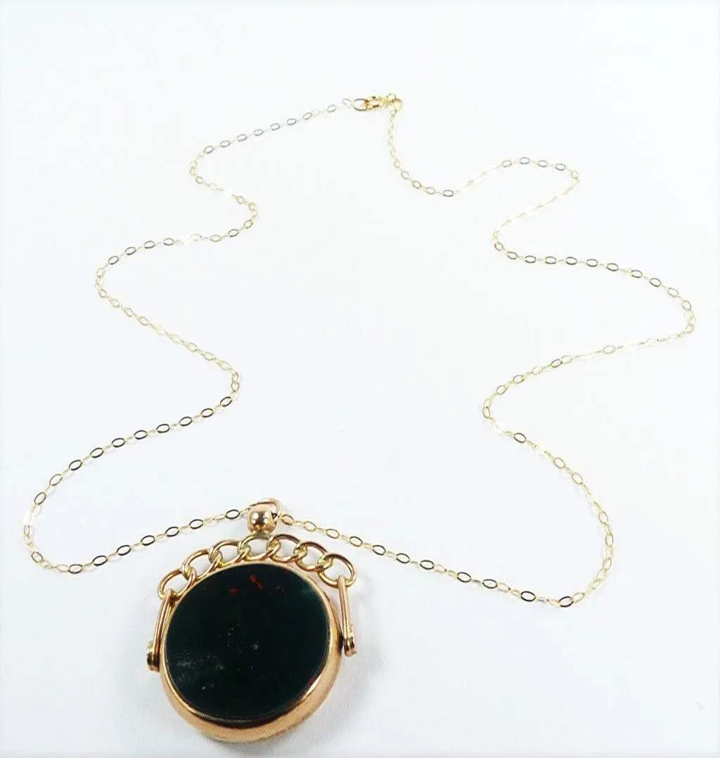 Fully Hallmarked Gold Bloodstone Fob WWI Era On 9ct Gold 18 Inch Chain