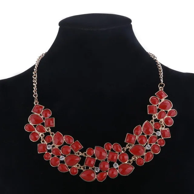 Geometric Multicolor Mosaic Stone Beads Choker Necklace Women