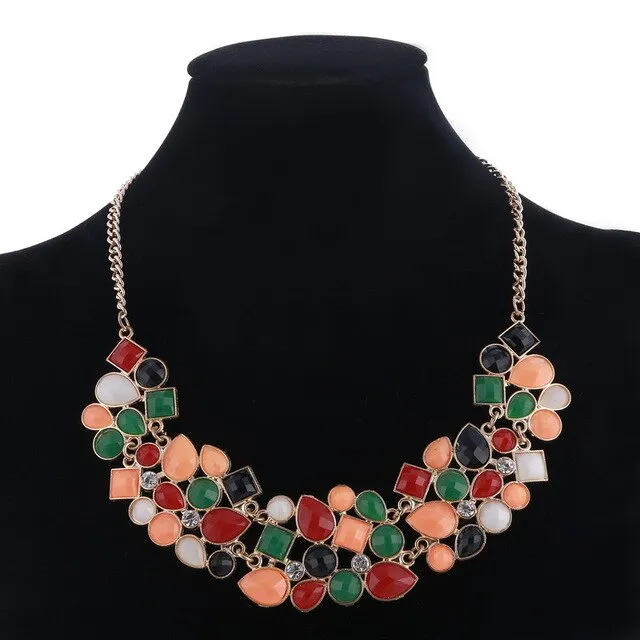 Geometric Multicolor Mosaic Stone Beads Choker Necklace Women