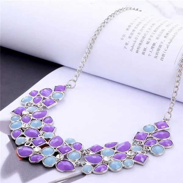 Geometric Multicolor Mosaic Stone Beads Choker Necklace Women