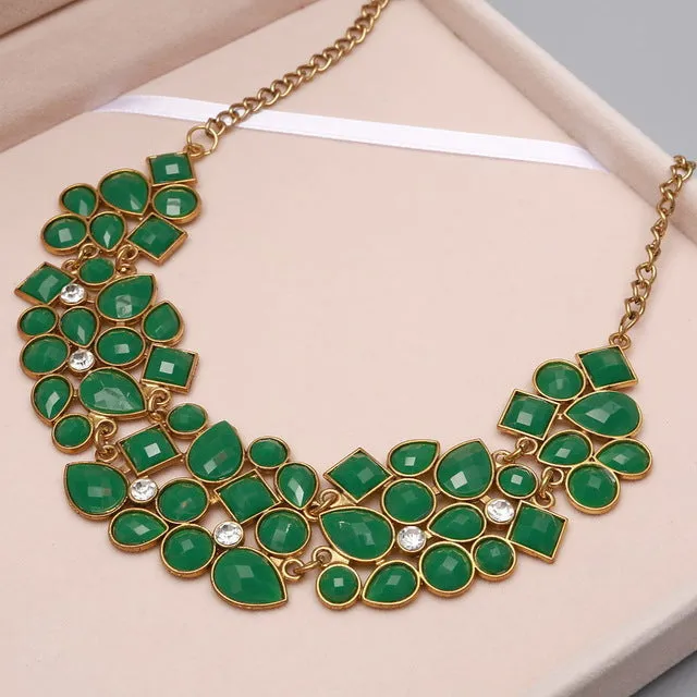 Geometric Multicolor Mosaic Stone Beads Choker Necklace Women