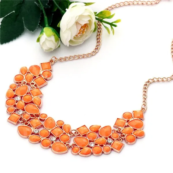 Geometric Multicolor Mosaic Stone Beads Choker Necklace Women