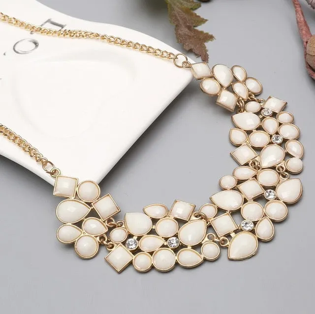 Geometric Multicolor Mosaic Stone Beads Choker Necklace Women