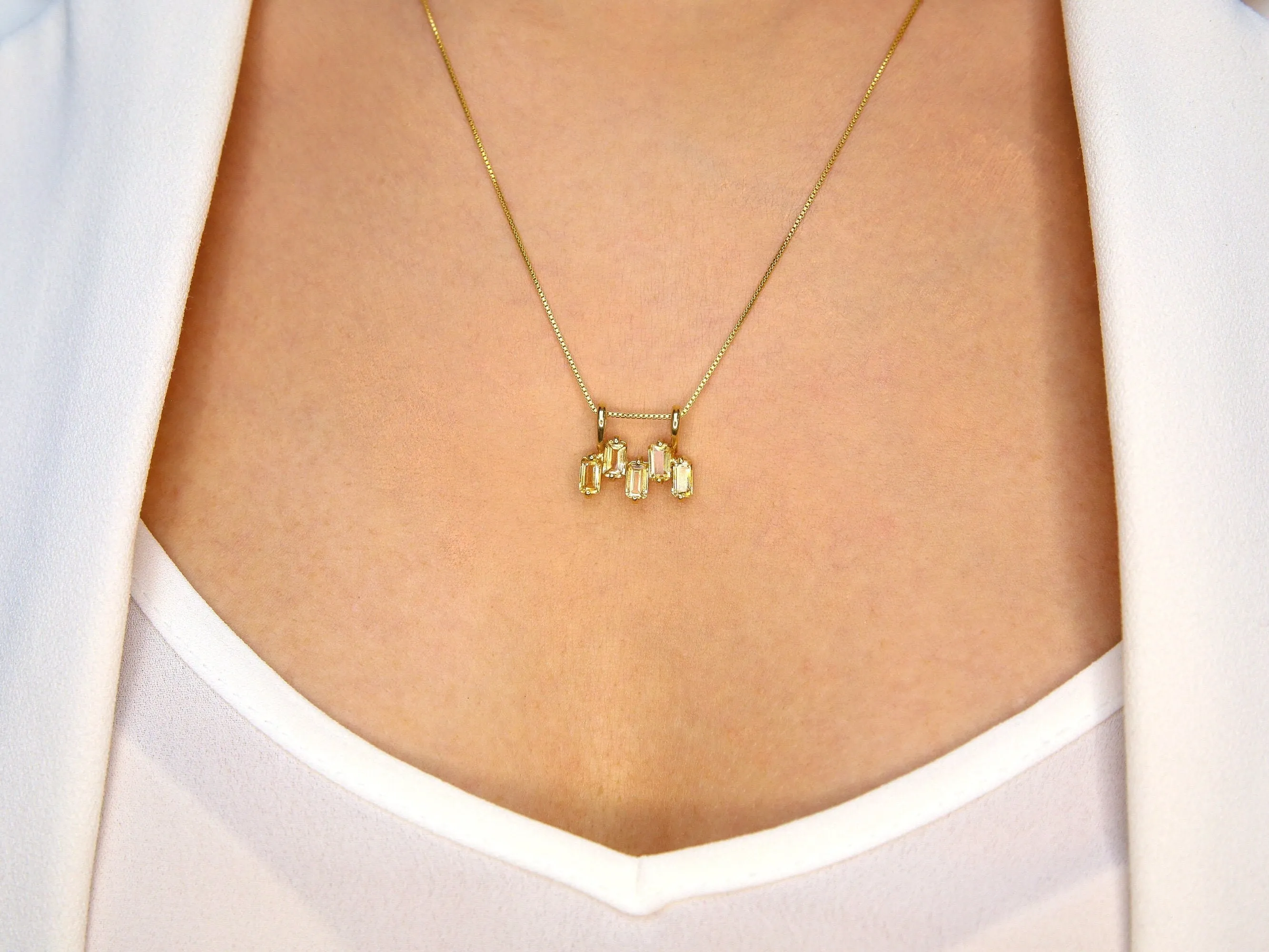 Gold Citrine Baguette Pendant - Natural Citrine Necklace - November Birthstone Necklace