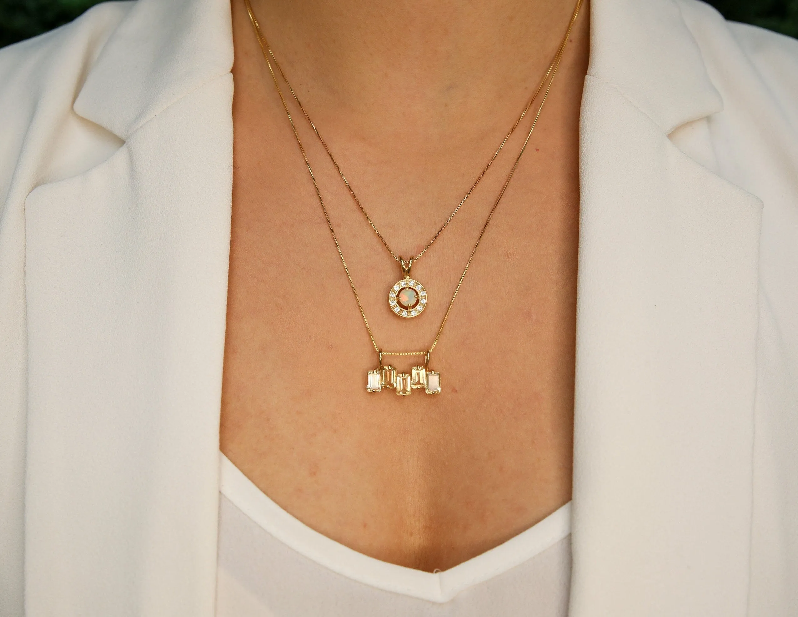 Gold Citrine Baguette Pendant - Natural Citrine Pendant, November Birthstone Necklace