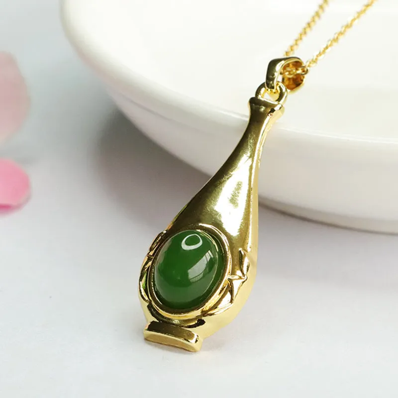 Green Jade Bottle Pendant crafted with Hetian Jade Jasper
