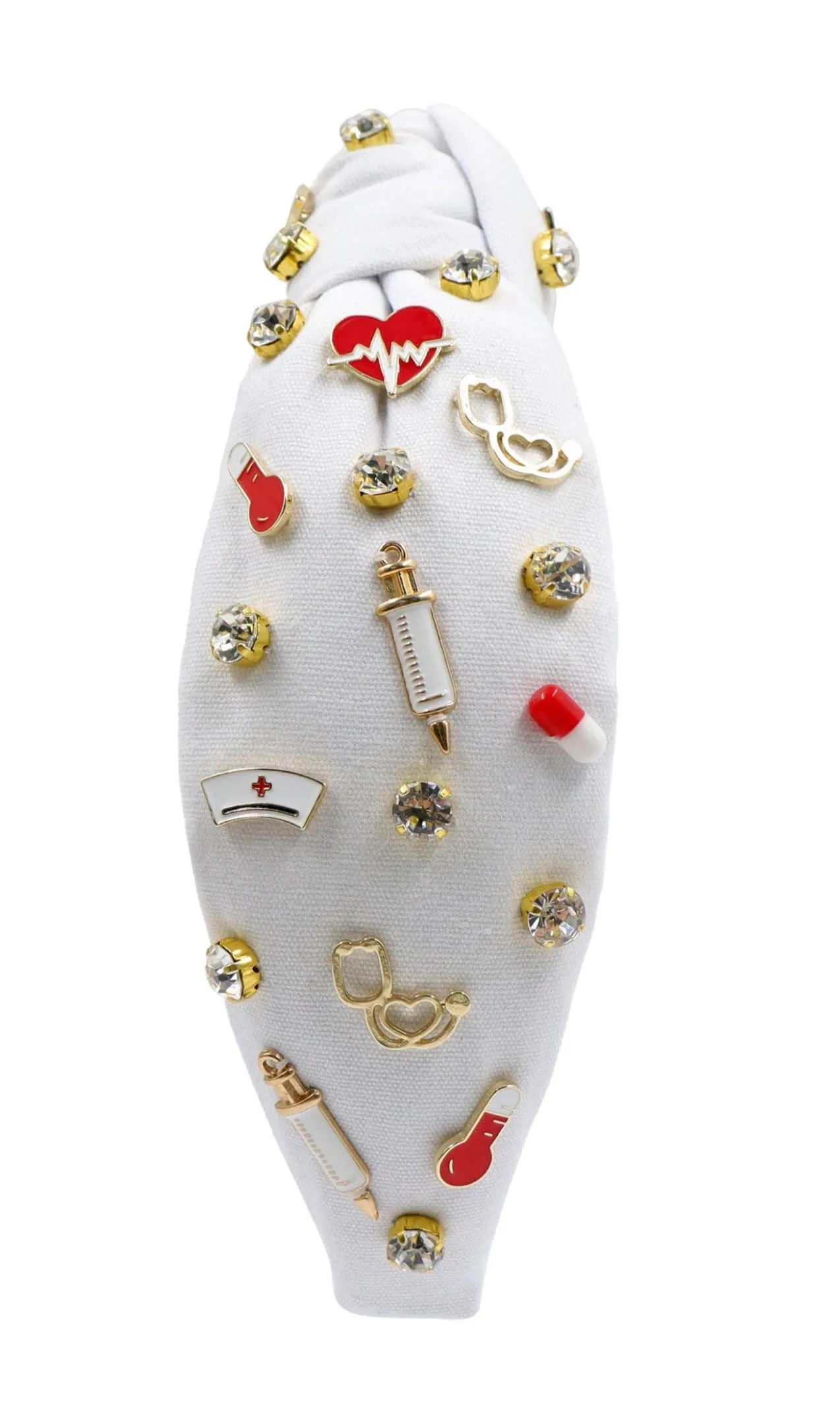 Hand Sewn Nurse Jeweled Knot Headband