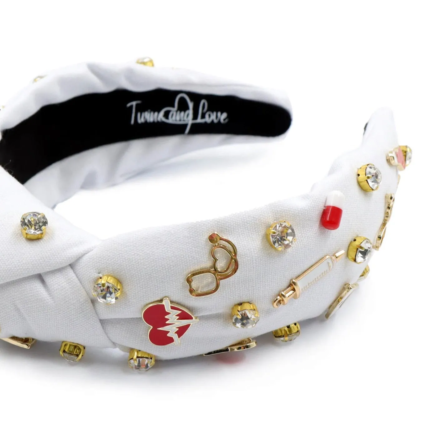 Hand Sewn Nurse Jeweled Knot Headband