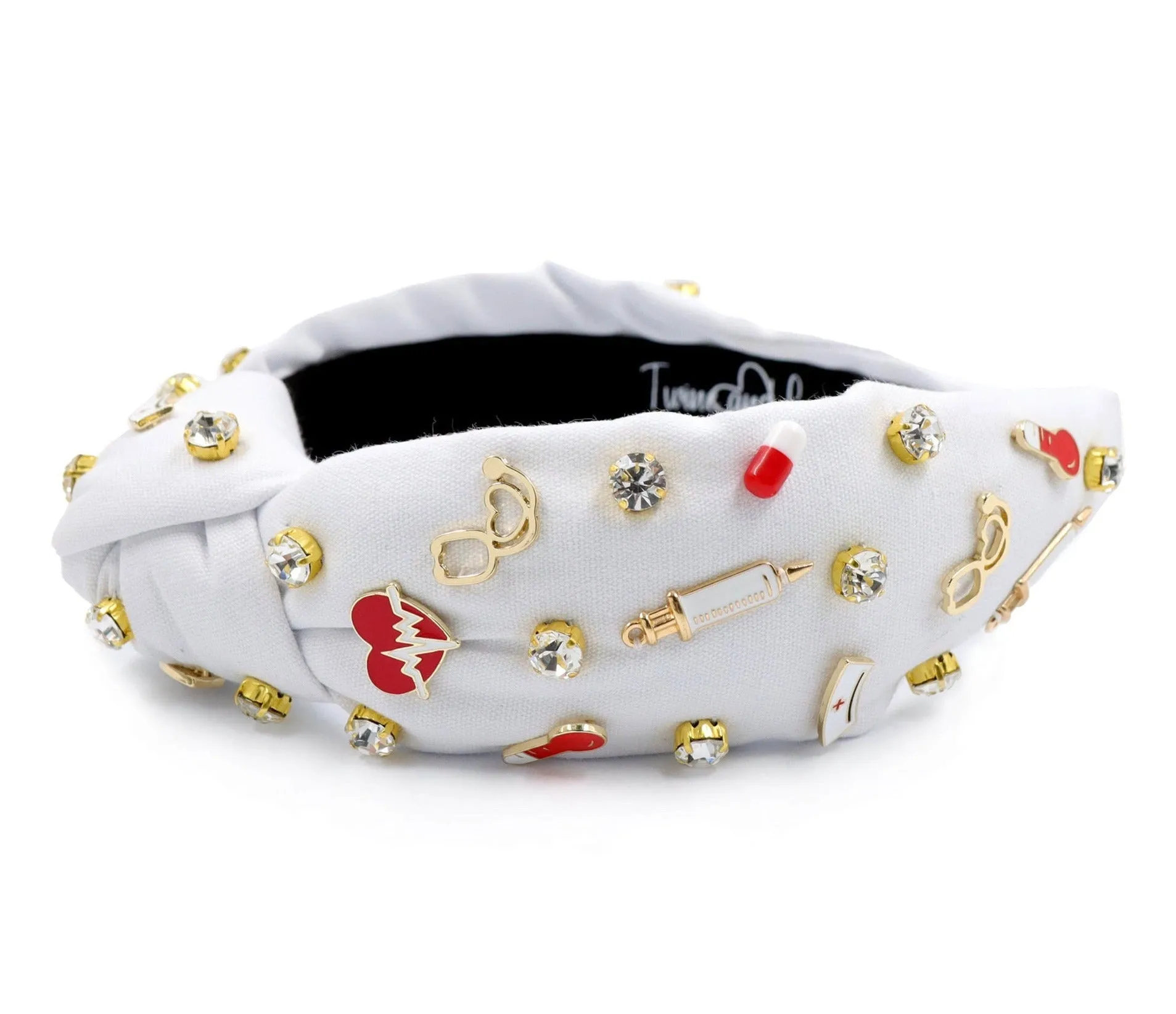 Hand Sewn Nurse Jeweled Knot Headband