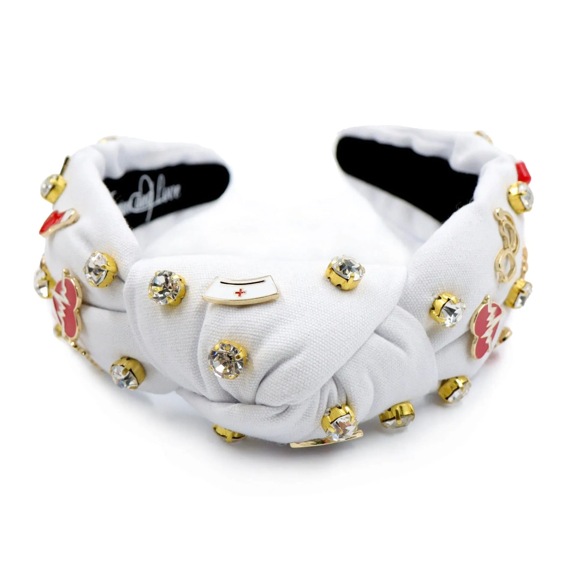 Hand Sewn Nurse Jeweled Knot Headband