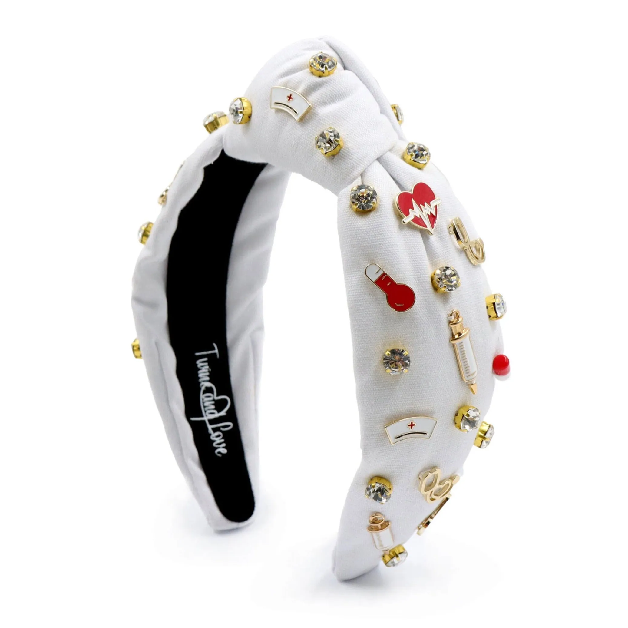 Hand Sewn Nurse Jeweled Knot Headband