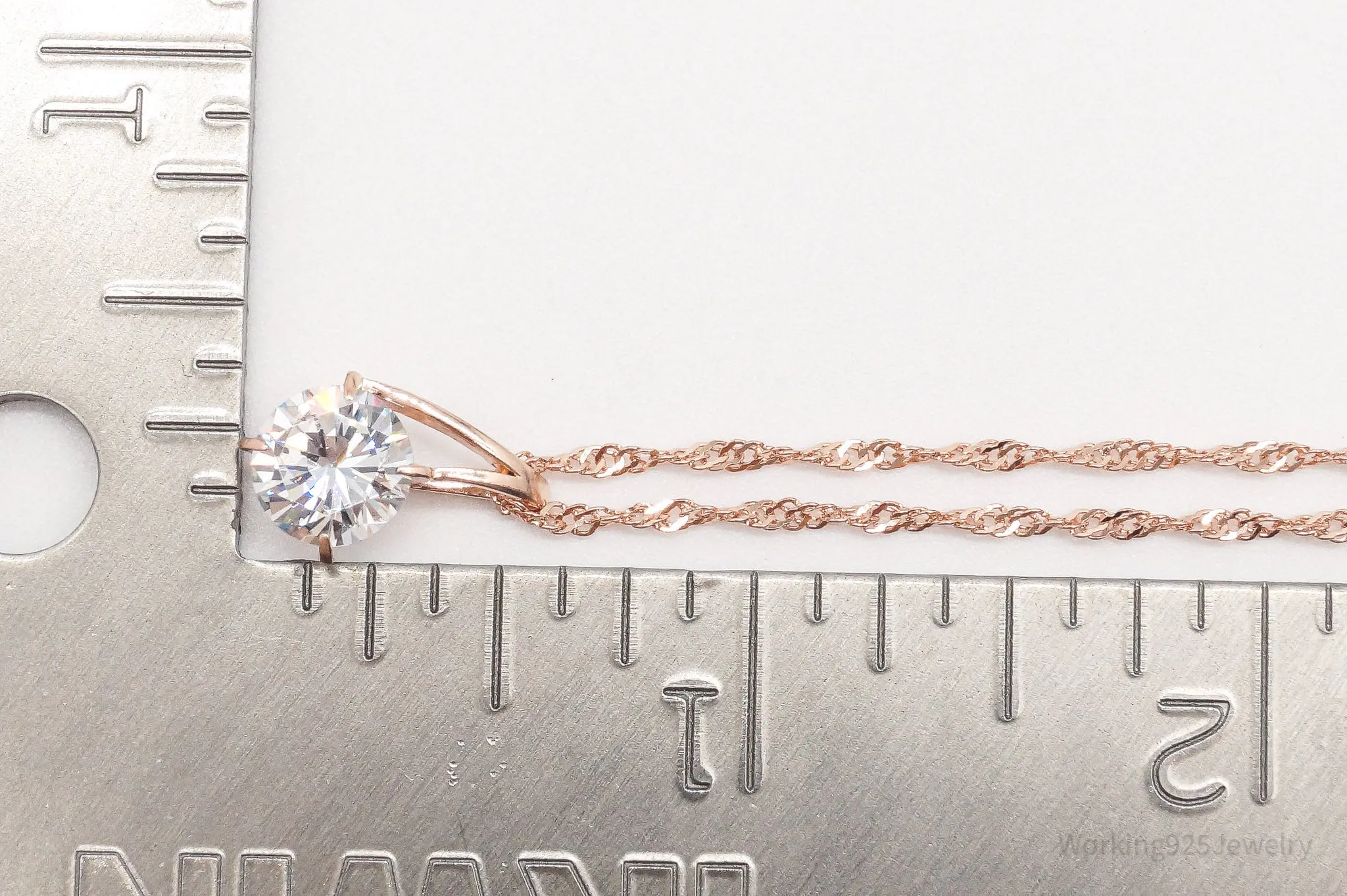 Large Cubic Zirconia Rose Gold Vermeil Over Sterling Silver Necklace 20"