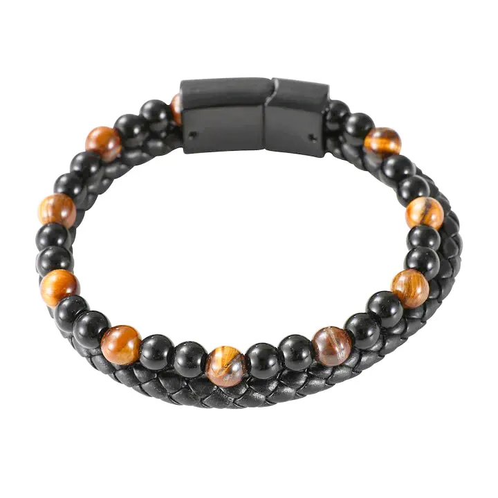 Mad Man Lava & Leather Men's Bracelet- Brown