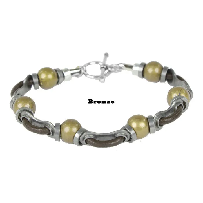 Men's Leather Link & Bead Bracelet