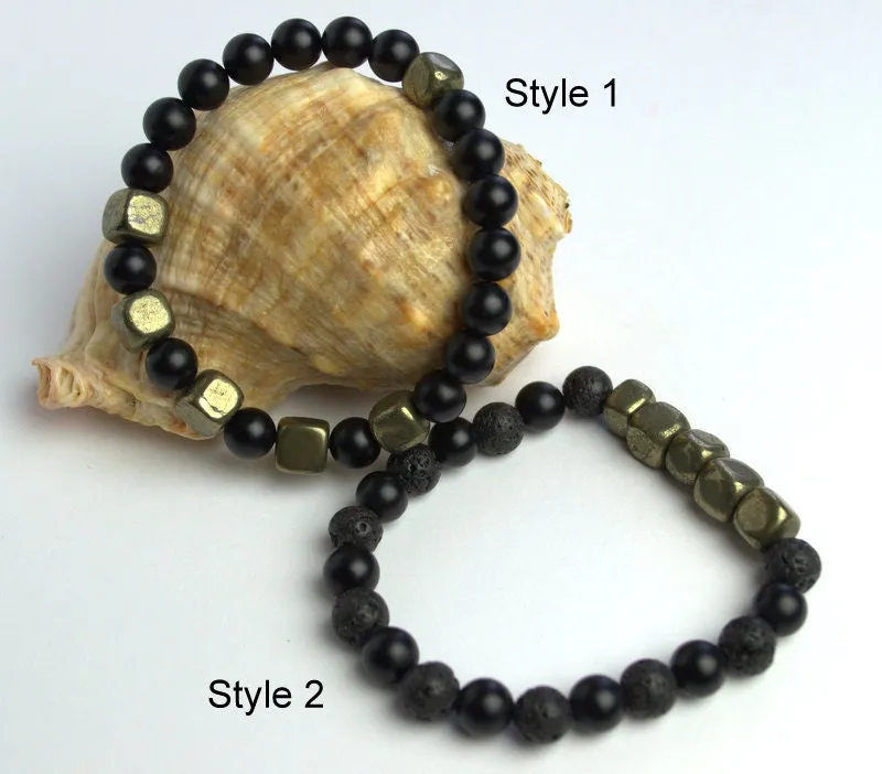 Mens onyx pyrite bracelet Protection success men talisman Adjustable stretch bracelet for man Gift for him husband boyfriend energy bracelet