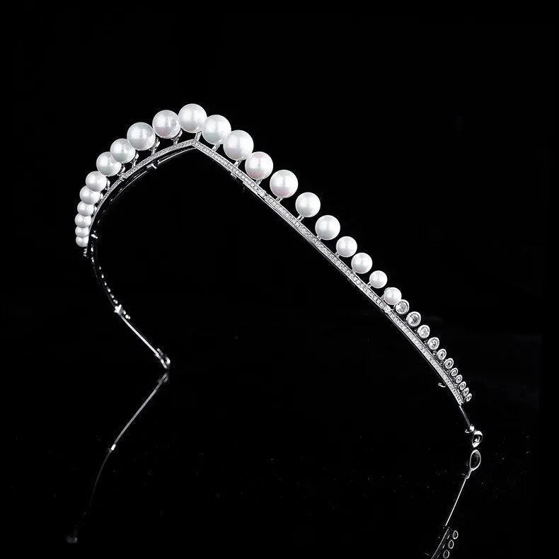 New crown pearl zircon crown wedding headdress wedding dress accessories princess crown party head jewelry HT020393