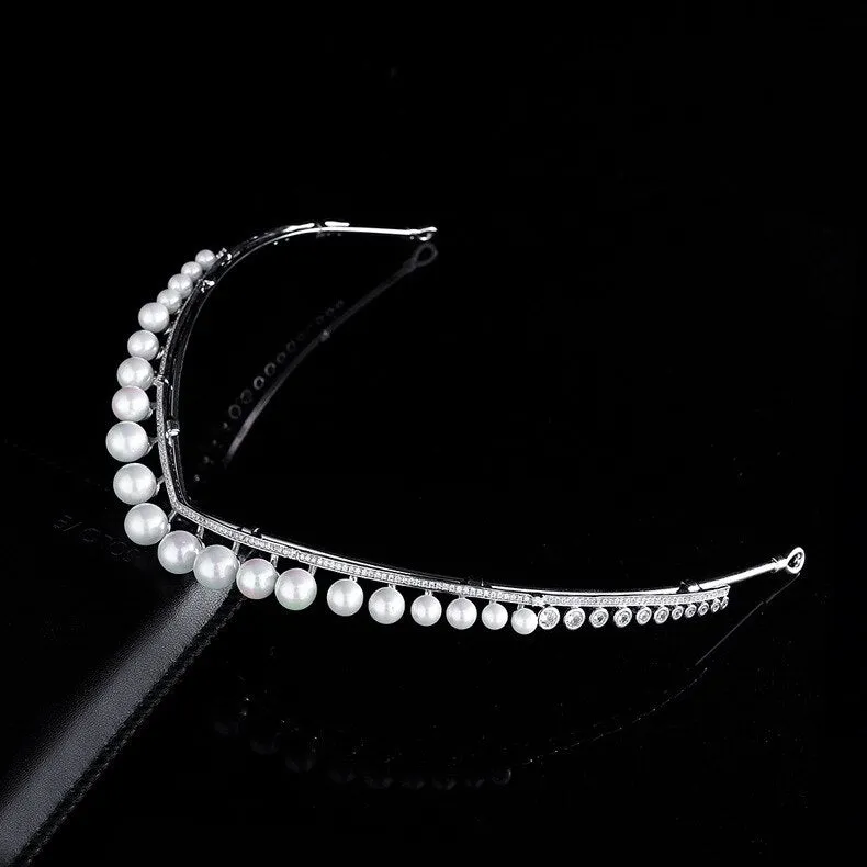 New crown pearl zircon crown wedding headdress wedding dress accessories princess crown party head jewelry HT020393