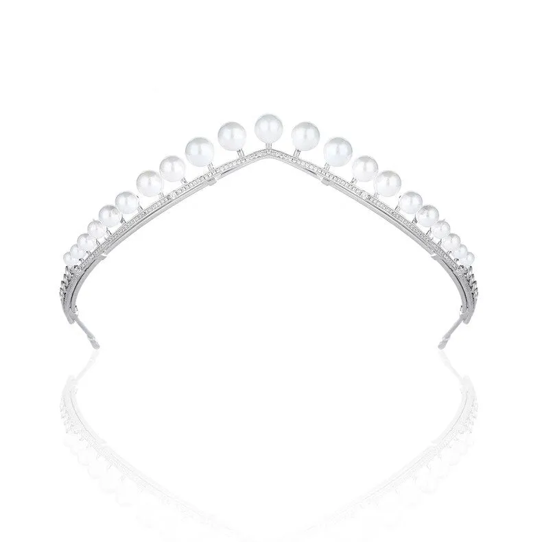 New crown pearl zircon crown wedding headdress wedding dress accessories princess crown party head jewelry HT020393