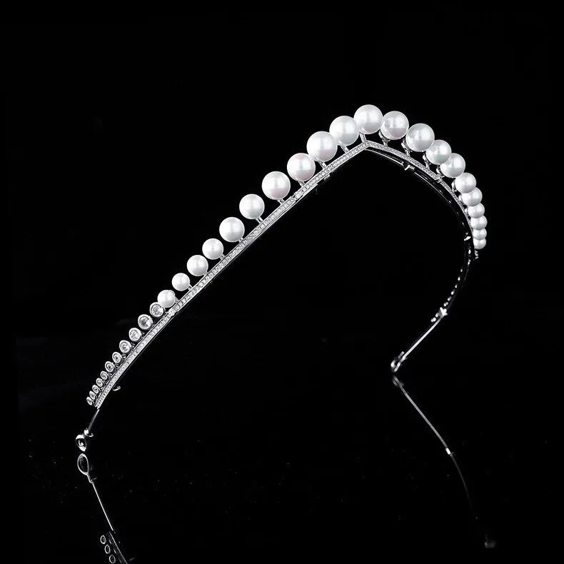 New crown pearl zircon crown wedding headdress wedding dress accessories princess crown party head jewelry HT020393