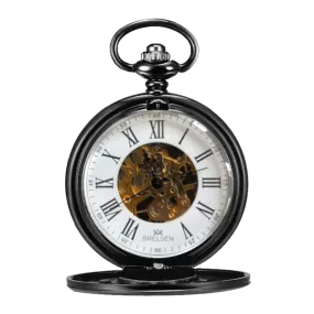 Onyx Black Double Hunter Mechanical Pocket Watch