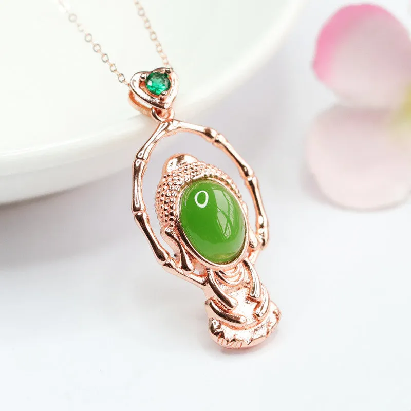 Oval Natural Hotan Jade Baby Buddha Necklace from Fortune's Favor Collection