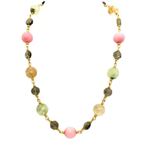 Pink Jade, Prehnite, Smoke Topaz, And Citrine Link Necklace