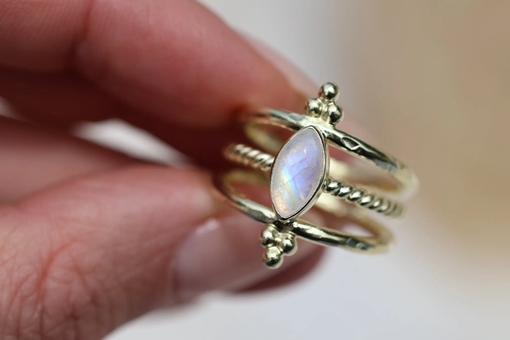 Pixie Gold Rainbow Moonstone Ring