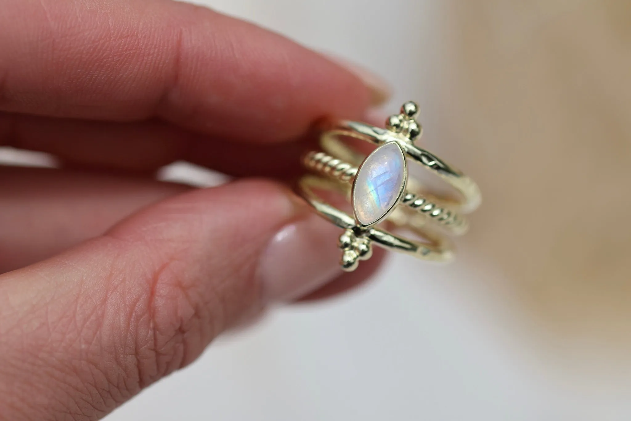 Pixie Gold Rainbow Moonstone Ring