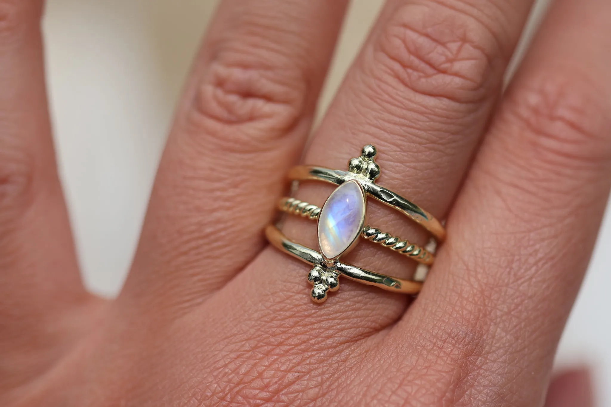 Pixie Gold Rainbow Moonstone Ring