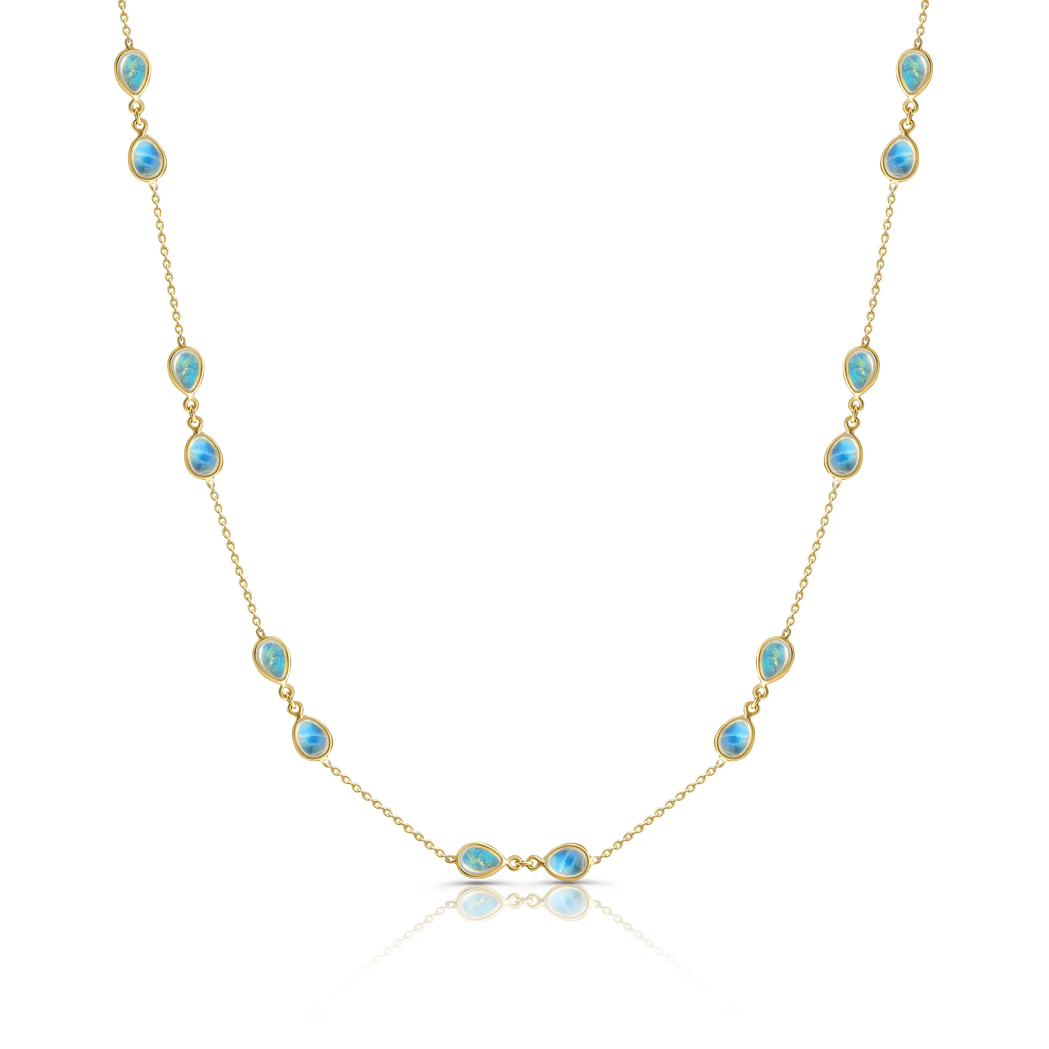 Rainbow Moonstone Pear Shape In 18K Yellow Gold Necklace In 18K Yellow Gold
