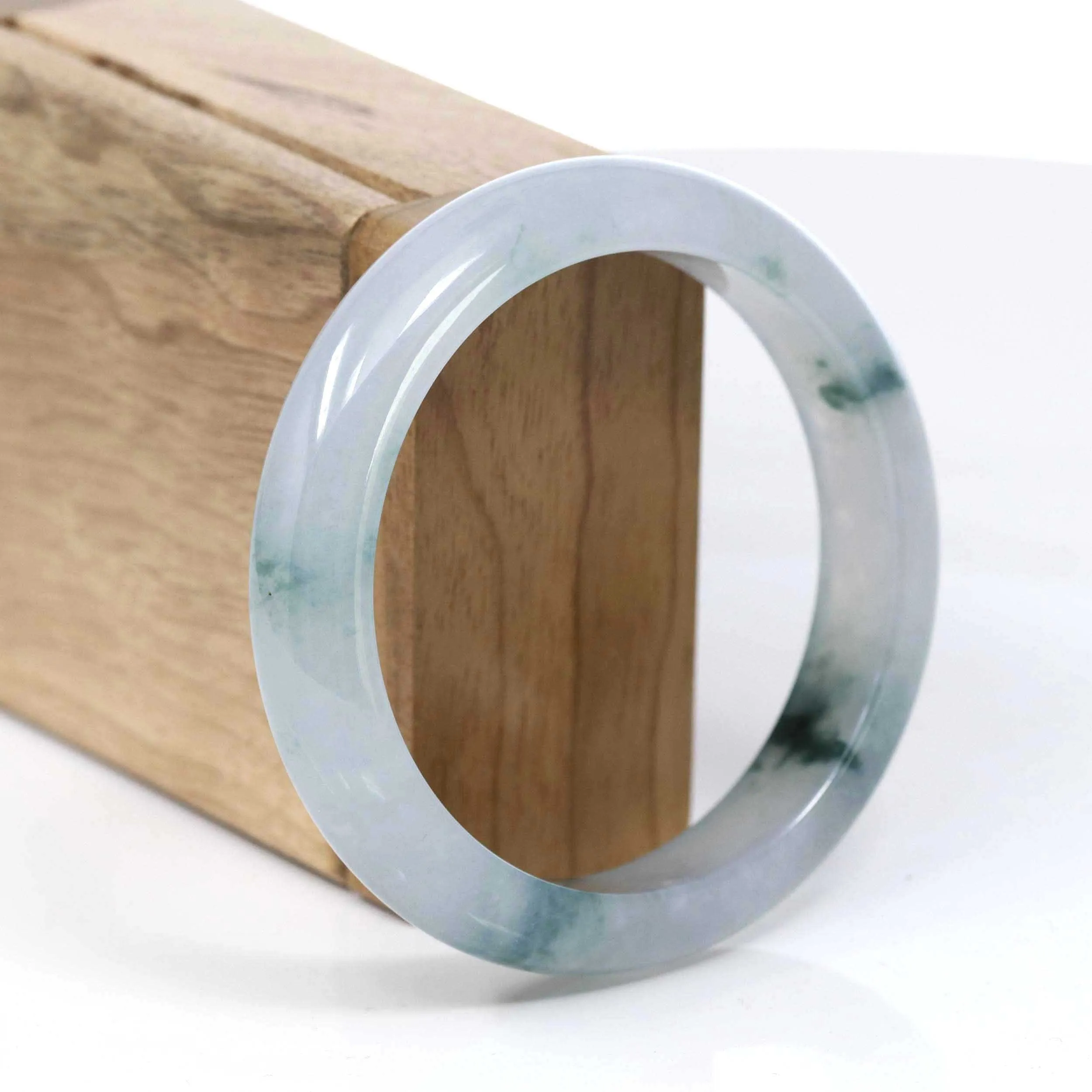 RealJade® Co. Burmese High-end Ice Blue-green Jade Jadeite Bangle Bracelet (58.35mm) ( Collectibles )T086