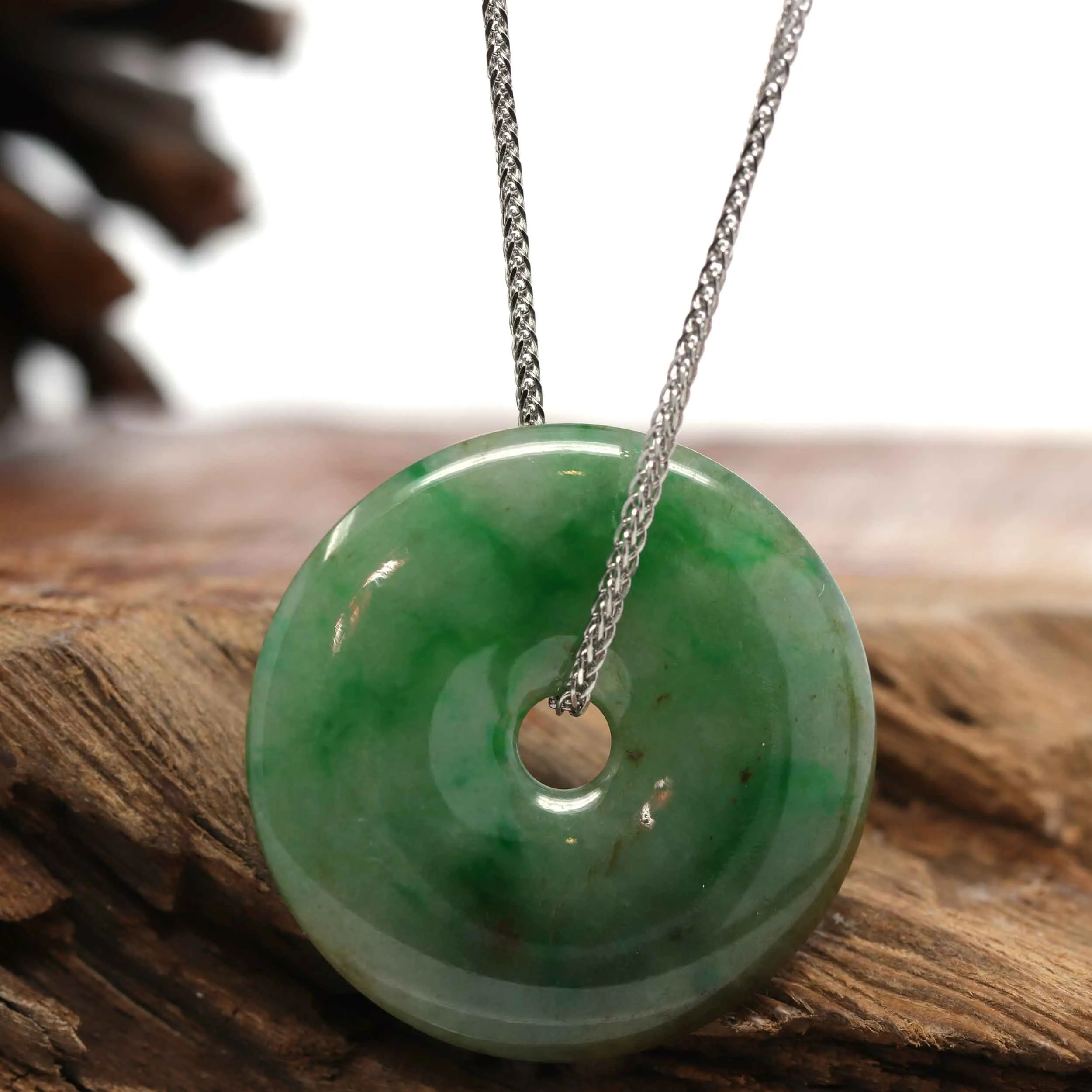 RealJade® "Good Luck Button" Necklace Green Jadeite Jade Lucky Ping An Kou Pendant