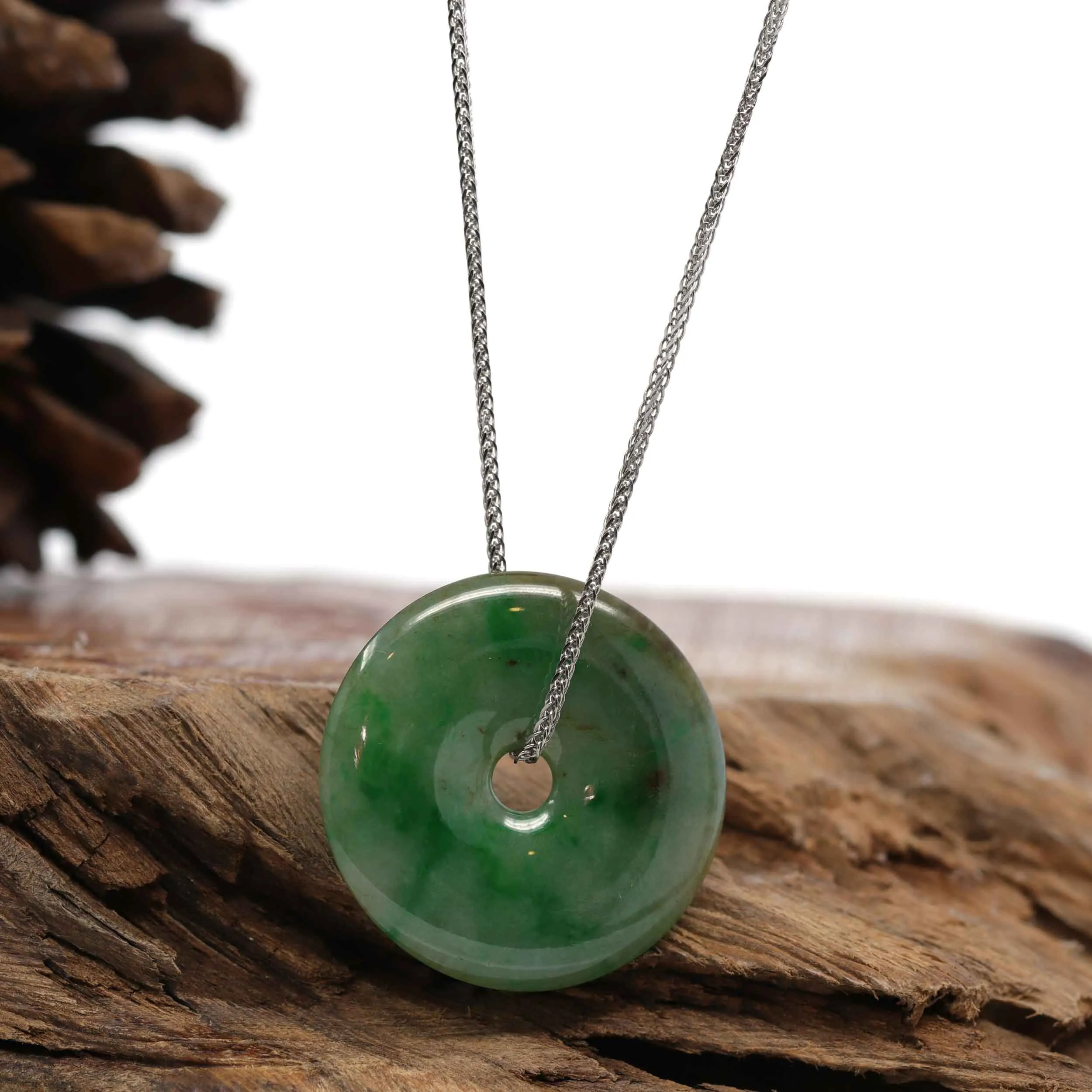 RealJade® "Good Luck Button" Necklace Green Jadeite Jade Lucky Ping An Kou Pendant